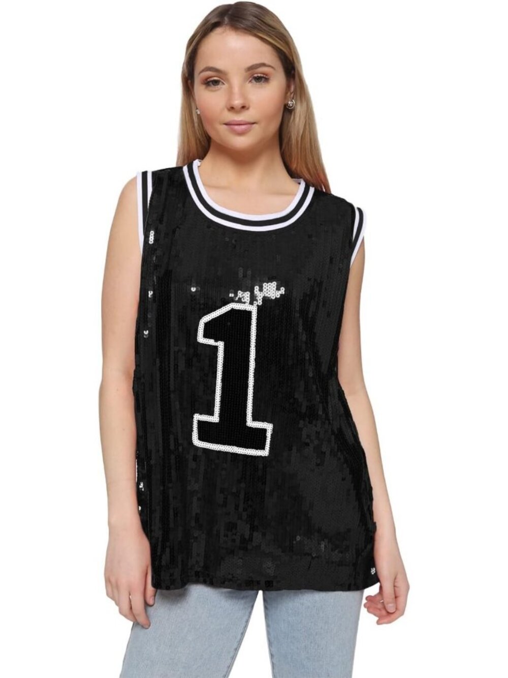 Sparkle Glitter Hip Hop T-Shirt Tunic with Sequins | Trendy Basketball Tank Top